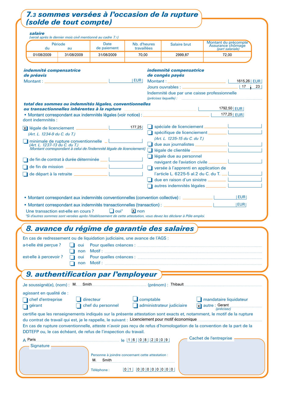 formulaire attestation employeur p u00f4le emploi